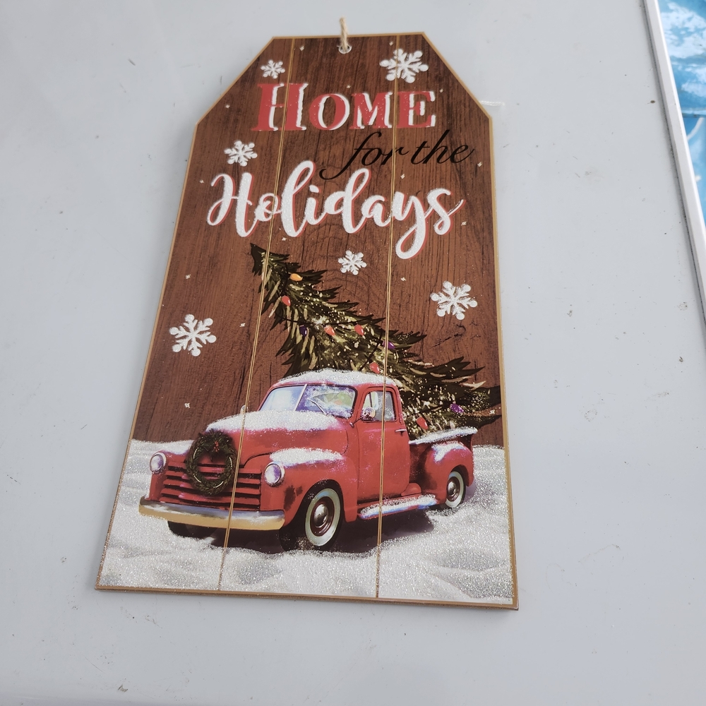 Rustic Red Truck Christmas Wall Decor Wooden Holiday Farmhouse Sign